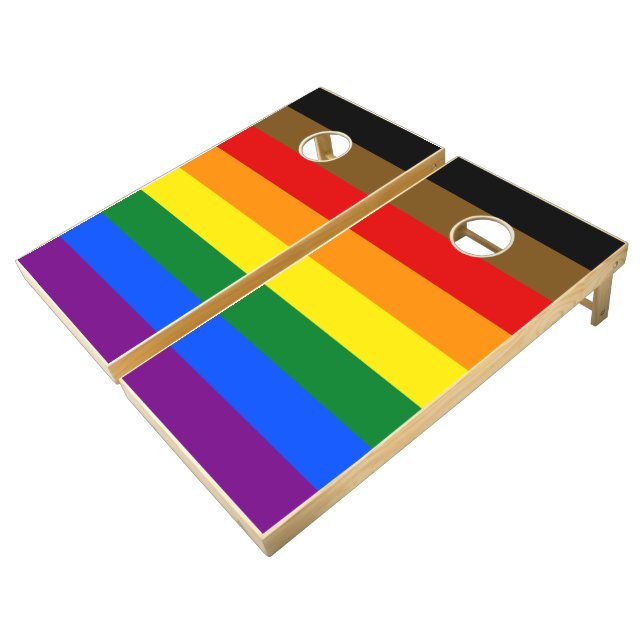 Philadelphia Pride Flag LGBTQ Cornhole Set (Angled)