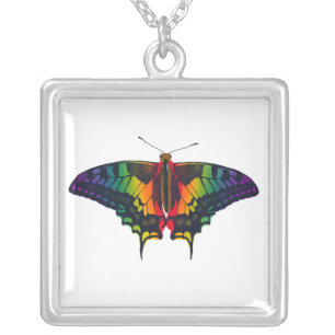 Philadelphia Rainbow Pride Flag Swallowtail Silver Plated Necklace