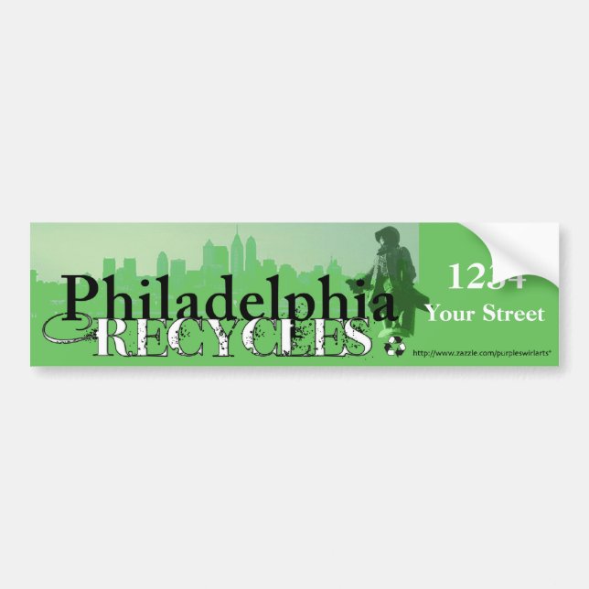 Philadelphia Recycles (Skyline & Penn) Bumper Sticker (Front)