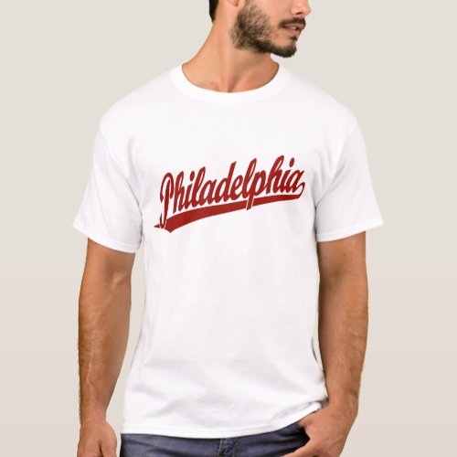Philadelphia script logo in red T_Shirt