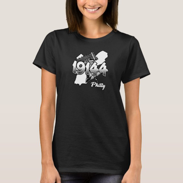 Philadelphia Silhouette with Zip Code 19144 and Li T-Shirt (Front)
