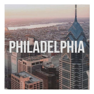 Philadelphia Skyline Aerial View Typography Urban Faux Canvas Print