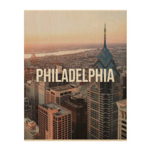 Philadelphia Skyline Aerial View Typography Urban Wood Wall Art