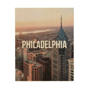 Philadelphia Skyline Aerial View Typography Urban Wood Wall Art
