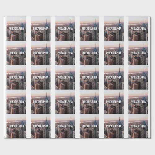 Philadelphia Skyline Aerial View Typography Urban Wrapping Paper