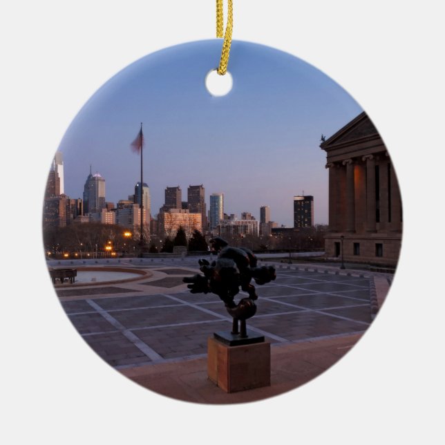Philadelphia Skyline at Dusk Ceramic Ornament (Front)
