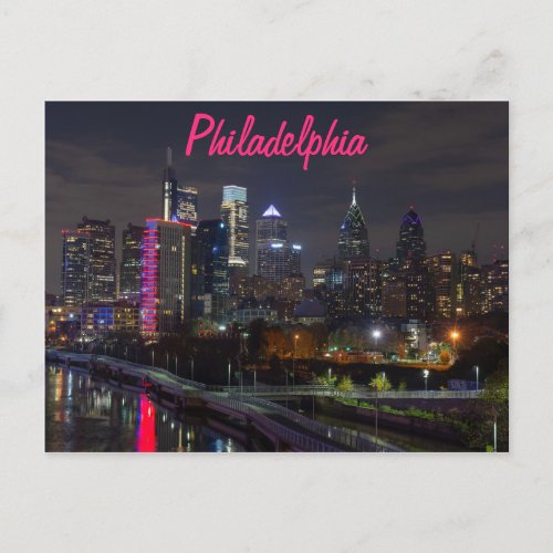 Philadelphia skyline at night postcard