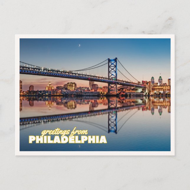Philadelphia Skyline Ben Franklin Bridge Sunset  Postcard (Front)