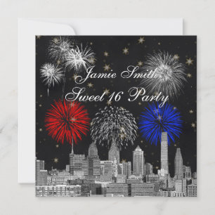 Philadelphia Skyline Black Gold Star Sweet 16 FW Invitation