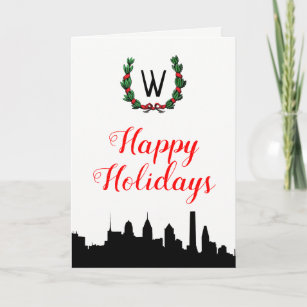 Philadelphia Skyline Christmas Happy Holidays Holiday Card