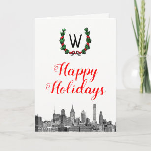 Philadelphia Skyline Christmas Happy Holidays Holiday Card
