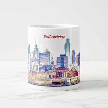 Philadelphia Skyline Color Sketch Jumbo Mug by KenKPhoto at Zazzle