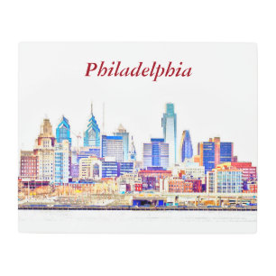 Philadelphia Skyline Color Sketch Metal Wall Art