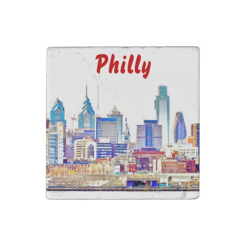 Philadelphia Skyline Color Sketch Stone Magnet