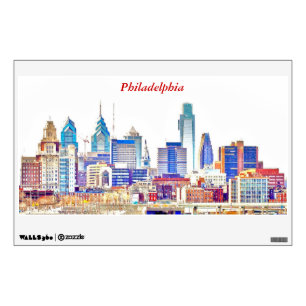 Philadelphia Skyline Color Sketch Wall Decal