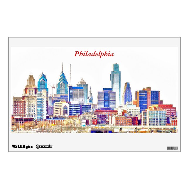 Philadelphia Skyline Color Sketch Wall Decal (Front)