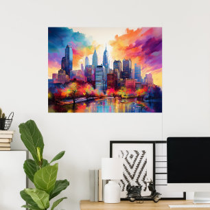 Philadelphia Skyline Colorful Urban Art Poster