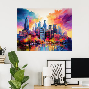 Philadelphia Skyline Colorful Urban Art Poster