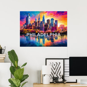 Philadelphia Skyline Colorful Urban Art Poster
