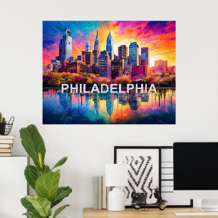 Philadelphia Skyline Colorful Urban Art Poster