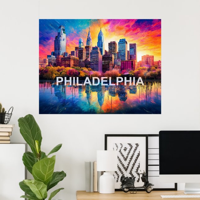 Philadelphia Skyline Colorful Urban Art Poster (Home Office)