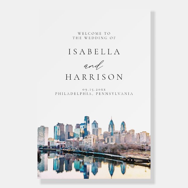 PHILADELPHIA Skyline Destination Wedding Welcome Foam Board (Front)