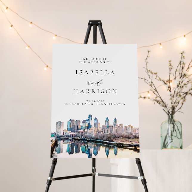 PHILADELPHIA Skyline Destination Wedding Welcome Foam Board (In Situ (Stand))