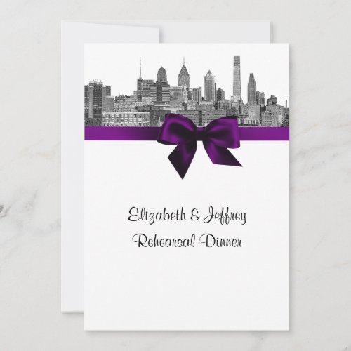 Philadelphia Skyline Etch BW Purp V Rehearsal Personalized Invites