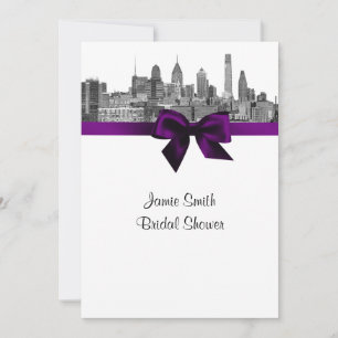 Philadelphia Skyline Etch BW Purpl V Bridal Shower Invitation