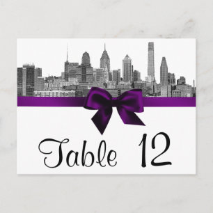 Philadelphia Skyline Etch BW Purple Table Number