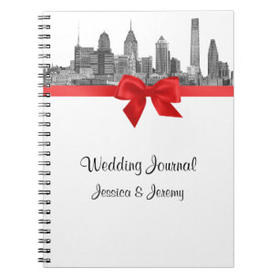 Philadelphia Skyline Etch BW Red Planner Journal