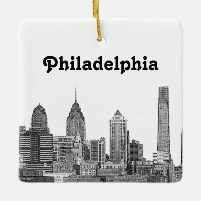 Philadelphia Skyline Etched Ceramic Ornament (Front)