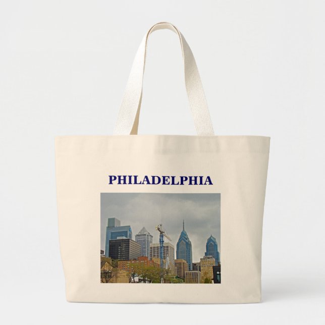 Philadelphia Skyline from the River Walk Large Tote Bag (Front)