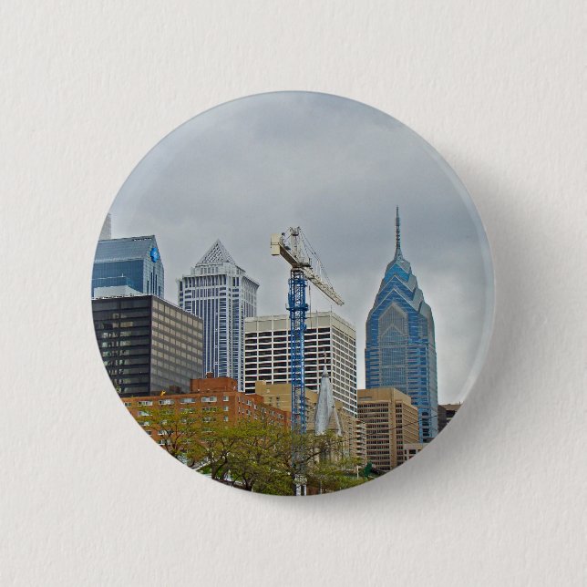 Philadelphia Skyline from the River Walk Pinback Button (Front)