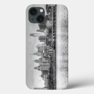 Philadelphia skyline in black and white iPhone 13 case