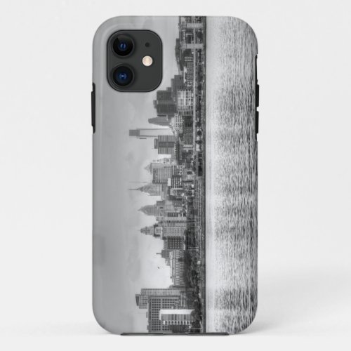 Philadelphia skyline in black and white iPhone 11 case