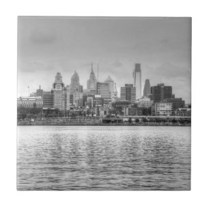 Philadelphia skyline in black and white ceramic tile