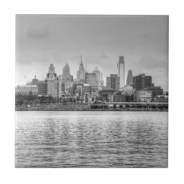 Philadelphia skyline in black and white ceramic tile (Front)
