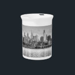Philadelphia skyline in black and white drink pitcher<br><div class="desc">This is the beautiful skyline of the city of Philadelphia, taken from across the Delaware River at the Camden waterfront. The architecture of the skyscrapers and buildings of Philly are on display in this black and white photo. Center City, the downtown area of Philadelphia, is the focus of this photograph....</div>