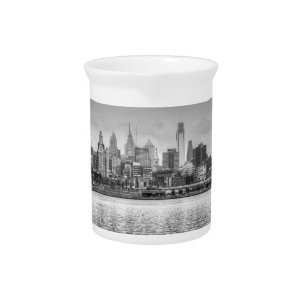 Philadelphia skyline in black and white drink pitcher