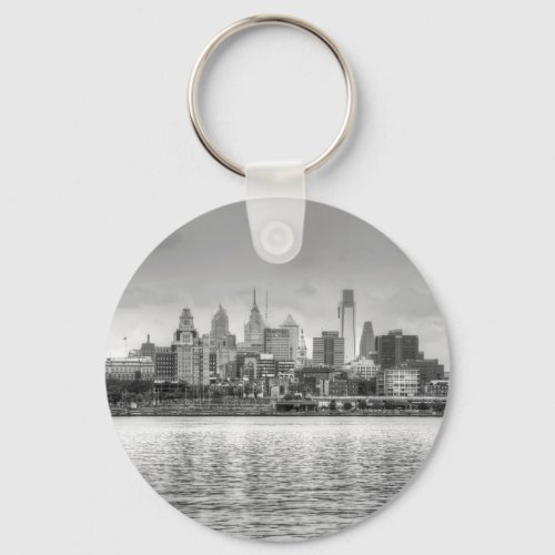 Philadelphia skyline in black and white keychain