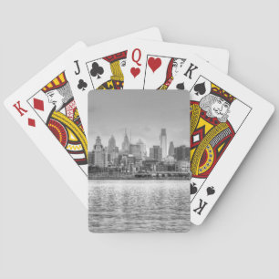 Philadelphia skyline in black and white poker cards