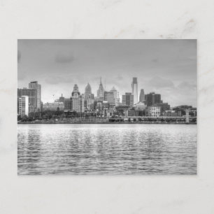 Philadelphia skyline in black and white postcard