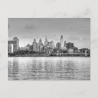 Philadelphia skyline in black and white postcard