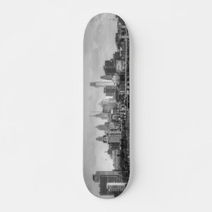 Philadelphia skyline in black and white skateboard
