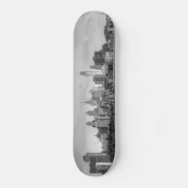 Philadelphia skyline in black and white skateboard (Front)