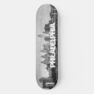 Philadelphia skyline in black and white skateboard deck