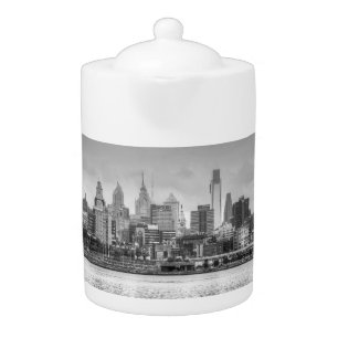 Philadelphia skyline in black and white teapot