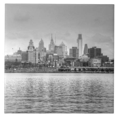 Philadelphia skyline in black and white tile