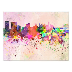 Philadelphia skyline in watercolor background photo print